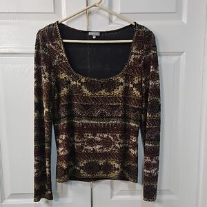 per una UK Multitone Scoop Neck Long Sleeve Top Neutral Fits 10-12